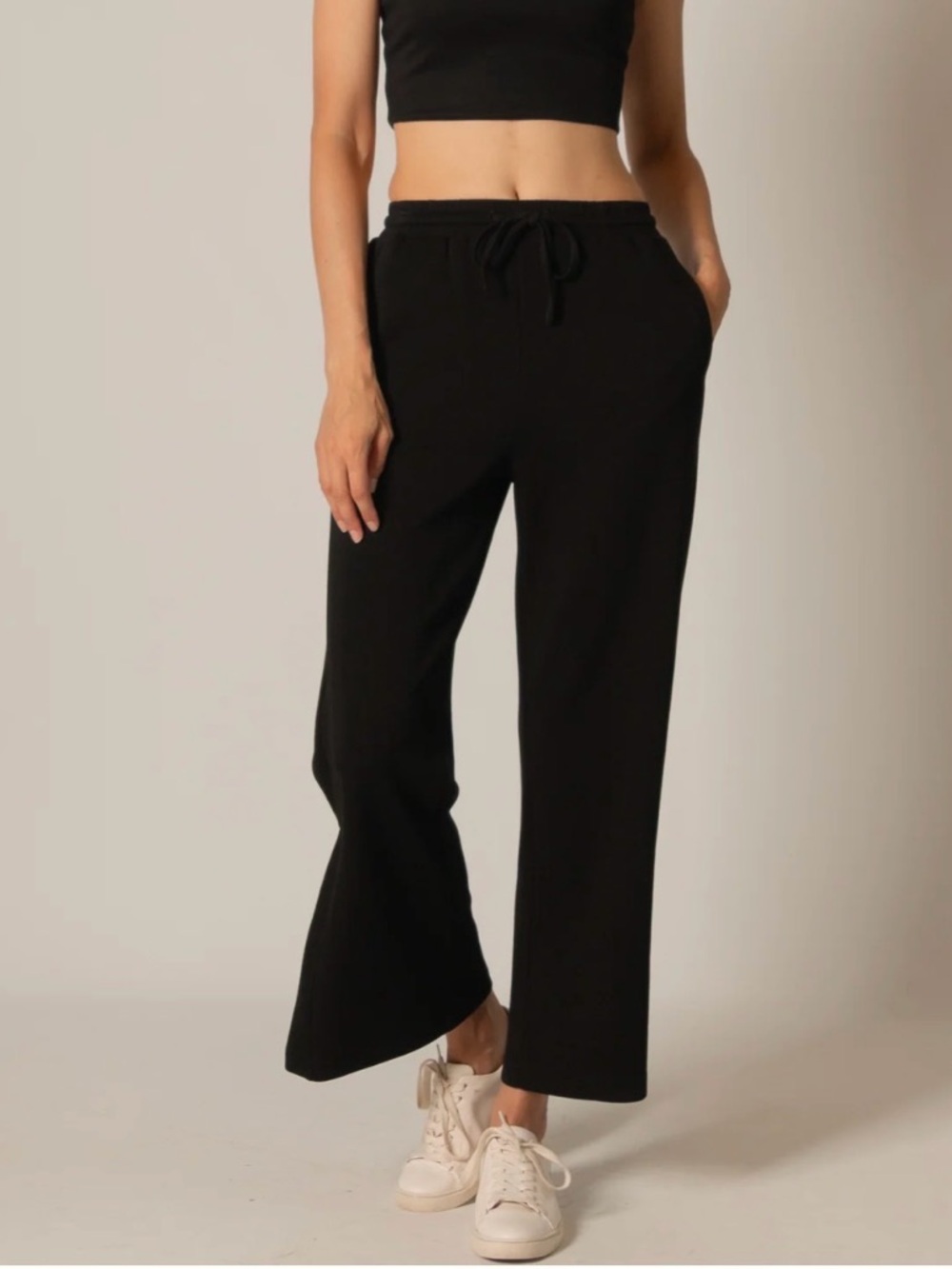 P.CILL tru side binding wide leg pants in black